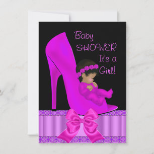 Invitation Baby shower afro-américain fille rose violet chaus