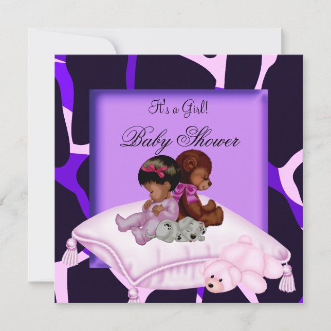 Invitation Baby shower afro-américain fille violet rose (Devant)