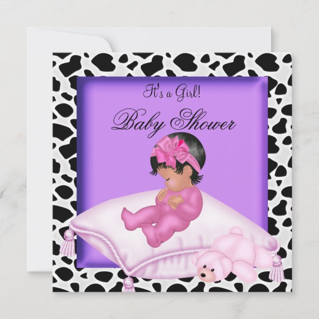 Invitation Baby shower afro-américain fille violet rose (Devant)