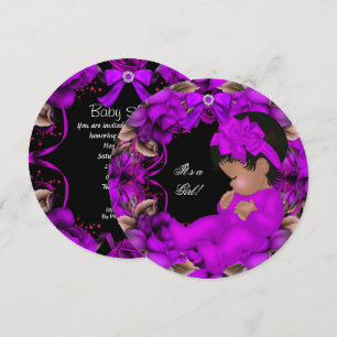 Invitation Baby shower afro-américain fille violet Rose R3