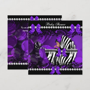 Invitation Baby shower afro-américain fille violet Zebra 2