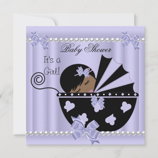 Invitation Baby shower afro-américain fille violette (Devant)