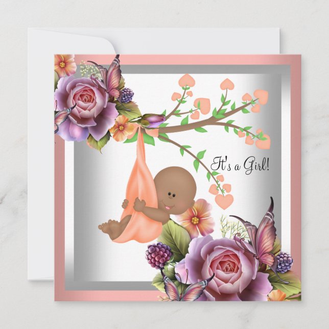 Invitation Baby shower afro-américain Girl Coral Peach 2 (Devant)