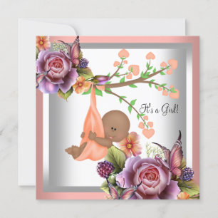 Invitation Baby shower afro-américain Girl Coral Peach 2