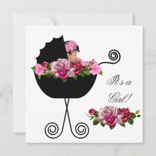 Invitation Baby shower afro-américain mignonne fille rose ros