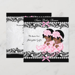 Invitation Baby shower afro-américain Twin Girls rose