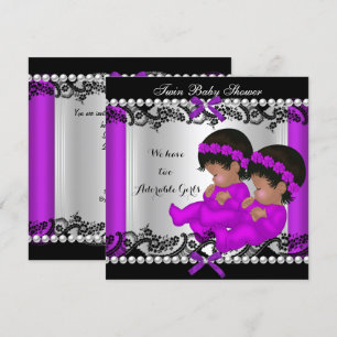 Invitation Baby shower afro-américain Twin Girls violet