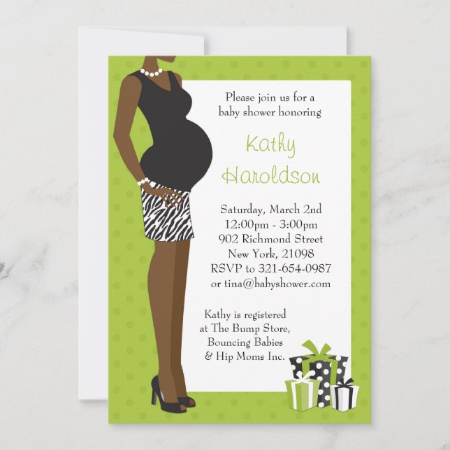 Invitation Baby shower afro-américain Unisex Green Zebra (Devant)
