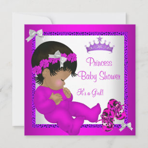 Invitation Baby shower afro-américain violet léopard rose