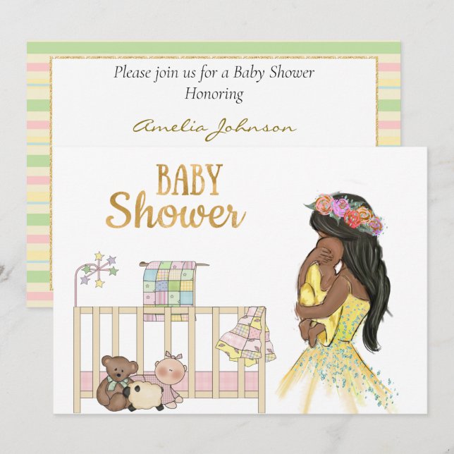 Invitation Baby shower afro-américaine (Devant / Derrière)