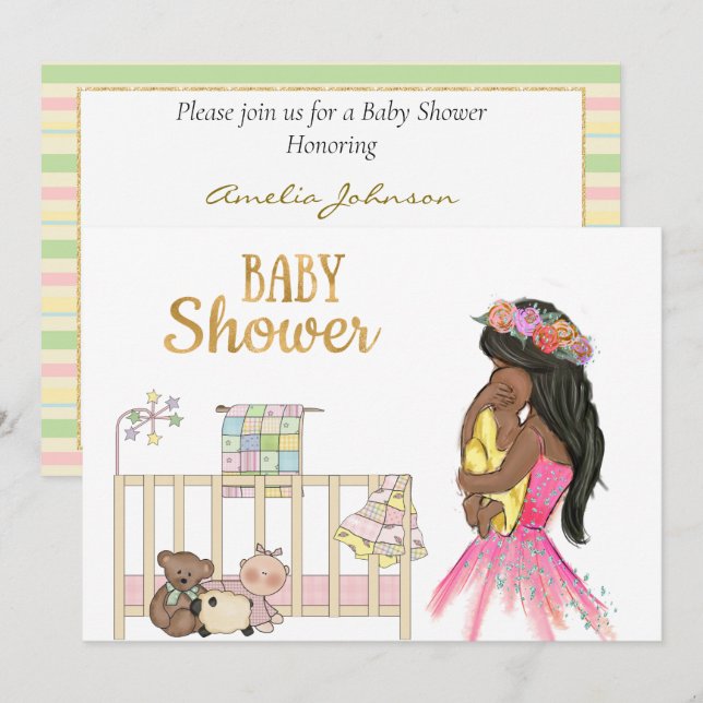 Invitation Baby shower afro-américaine (Devant / Derrière)