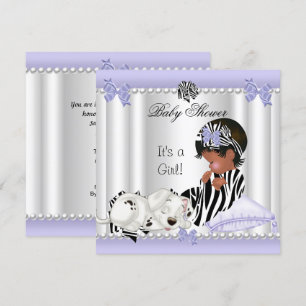 Invitation Baby shower afro-américaine fille zèbre violet