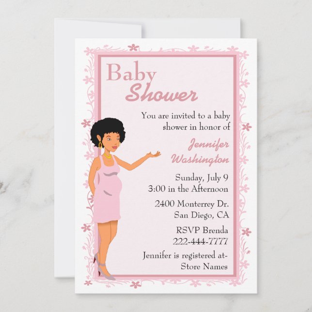 Invitation Baby shower afro-américaine rose (Devant)