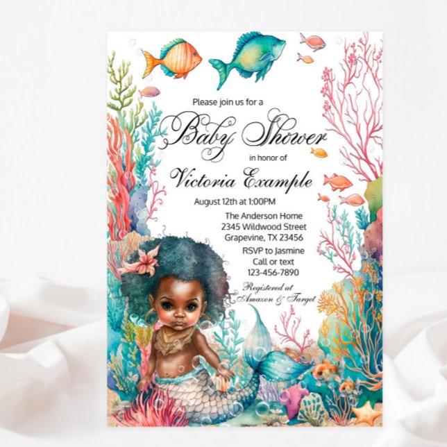 Invitation Baby shower Afro Mermaid (Créateur téléchargé)