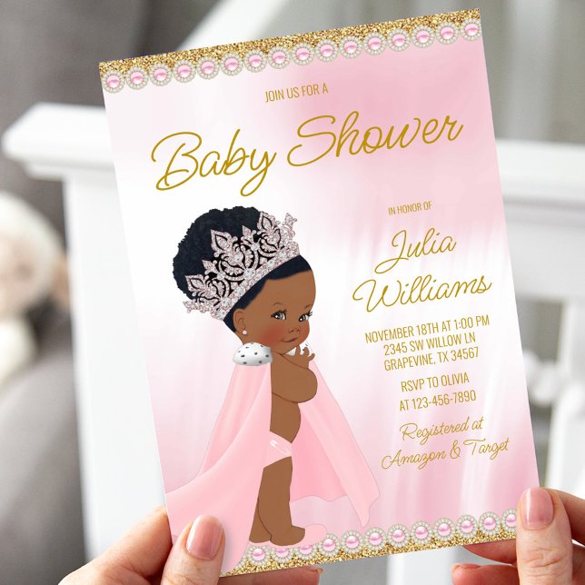 Invitation Baby shower Afro Princess Pink Gold (Créateur téléchargé)