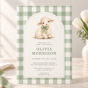 Invitation Baby Shower Agneau de Printemps Gingham