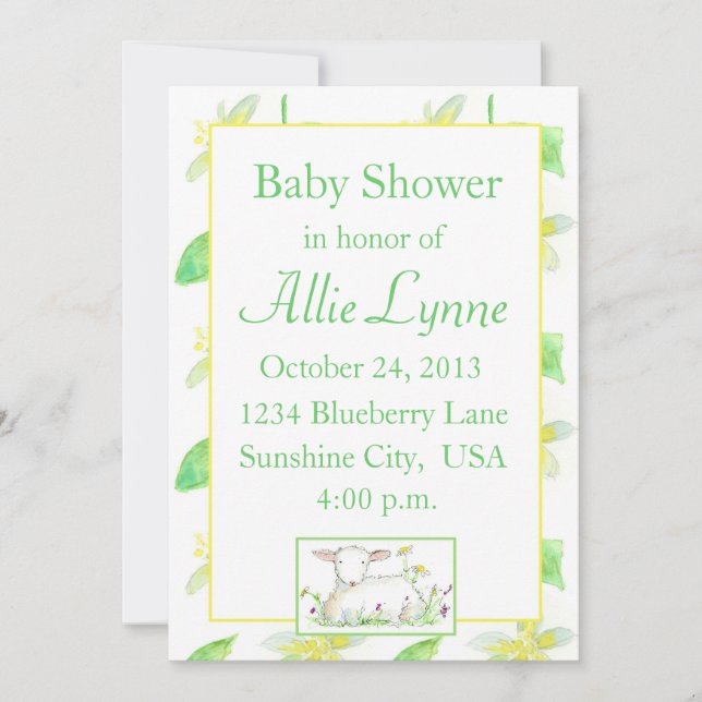 Invitation Baby shower Agneau d'invitation Mouton Fleurs Jaun (Devant)