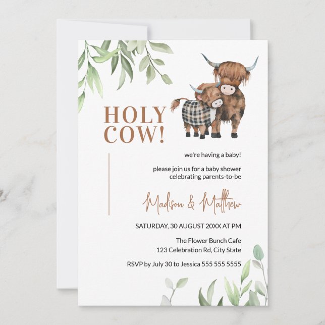 Invitation Baby shower agricole rustique de Holy Cow Greenery (Devant)