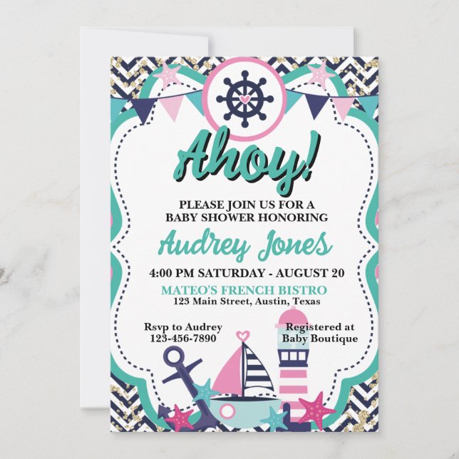 Invitation Baby shower Ahoy Nautique (Devant)
