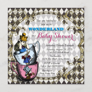 Invitation Baby Shower Alice au Pays des Merveilles Vintage