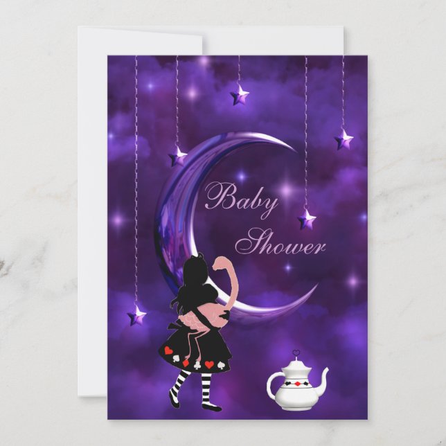 Invitation Baby shower Alice et Flamant rose Purple Moon (Devant)