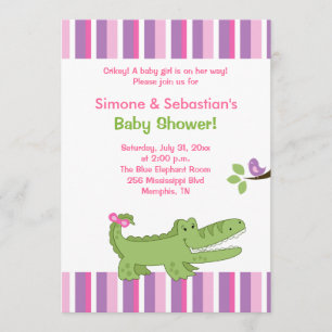 Invitation Baby shower Alligator rose/vert 5x7