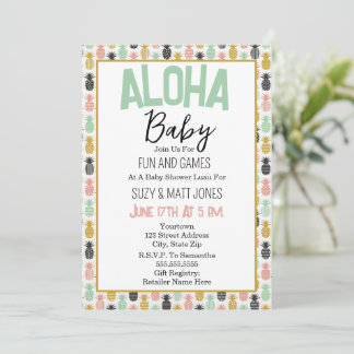 Invitation Baby shower Aloha d'Hawaiian Luau Tropical Pineapp