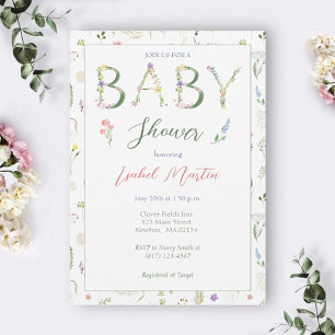 Invitation Baby shower Alphabet Floral