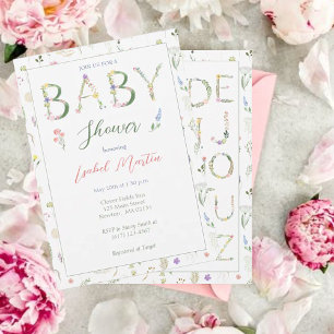Invitation Baby shower Alphabet Floral