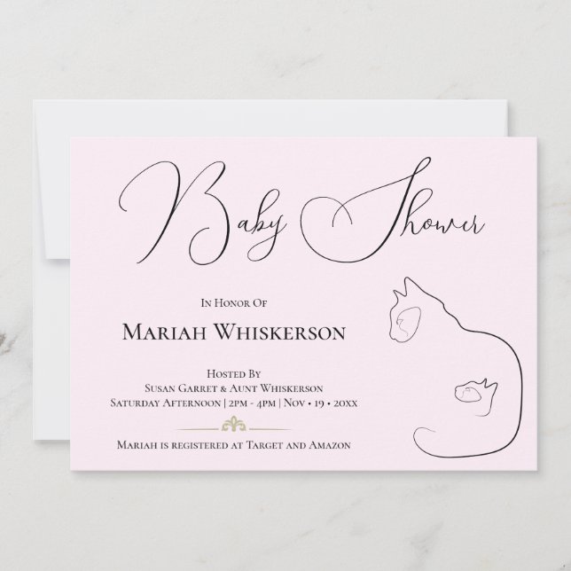 Invitation Baby shower Amoureux des chats Pastel Pink (Devant)