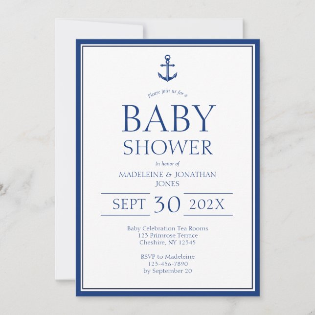 Invitation Baby shower Ancre bleu marine (Devant)