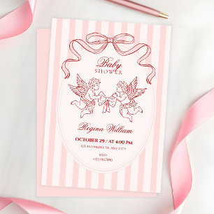 Invitation Baby shower ange Cupidon rose