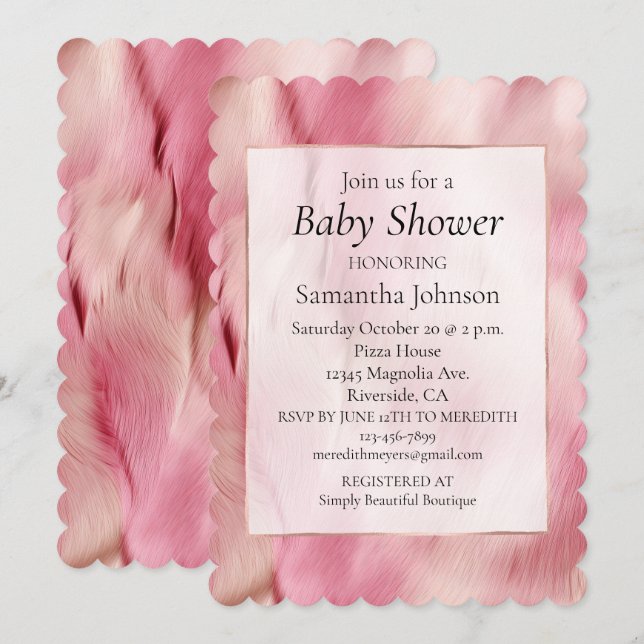 Invitation Baby shower animal blanc rose fille élégant (Devant / Derrière)