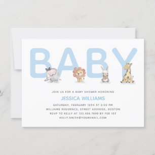 Invitation Baby shower animal bleu moderne