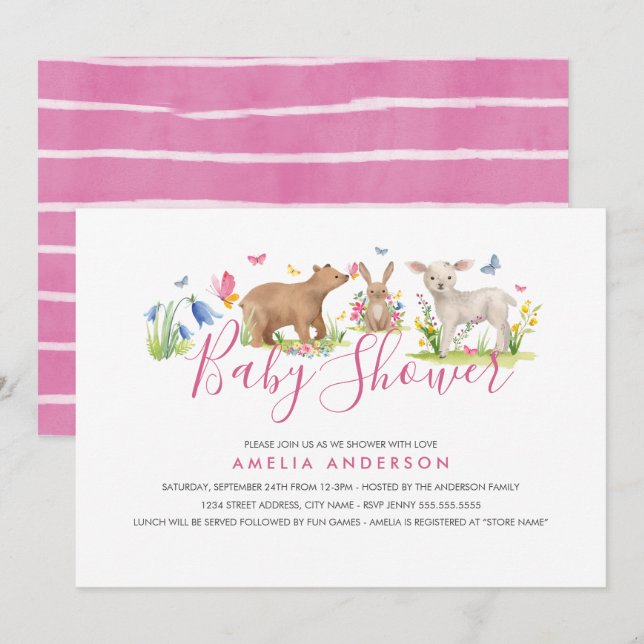 Invitation Baby shower animal de bois doux (Devant / Derrière)