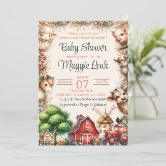 Invitation Baby shower animal de ferme Barnyard