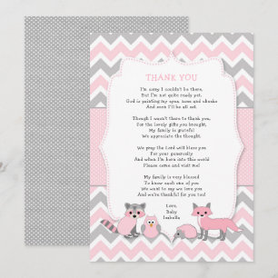 Invitation baby shower animal de forêt rose merci