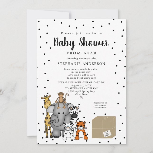 Invitation Baby shower animal de la jungle de loin (Devant)