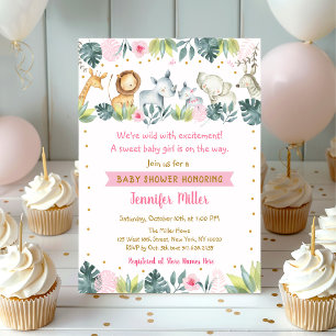 Invitation Baby shower animal de la Jungle de Safari rose