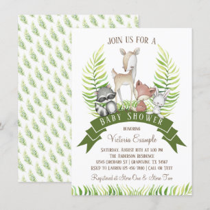 Invitation Baby shower animal de verdure de région boisée de