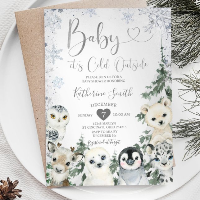 Invitation Baby shower animal d'hiver Forêt Flèches de neige (Créateur téléchargé)