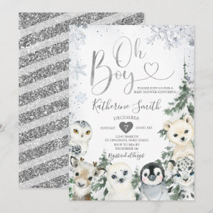 Invitation Baby shower animal d'hiver Forêt Flocs de neige In