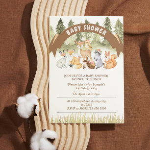 Invitation Baby shower animal forestier Brown et vert