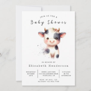Invitation Baby shower animal moderne amusant vache
