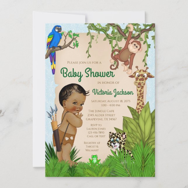 Invitation Baby shower animal Safari garçon (Devant)