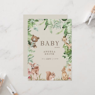 Invitation Baby shower animal Tan Foliage