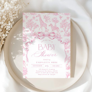 Invitation Baby shower animal Toile de Jouy Pink Safari