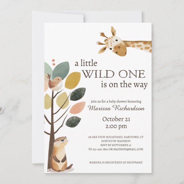 Invitation Baby shower animalier Little Wild One (Devant)