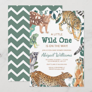 Invitation Baby shower animalier Wild One Green Safari Animau