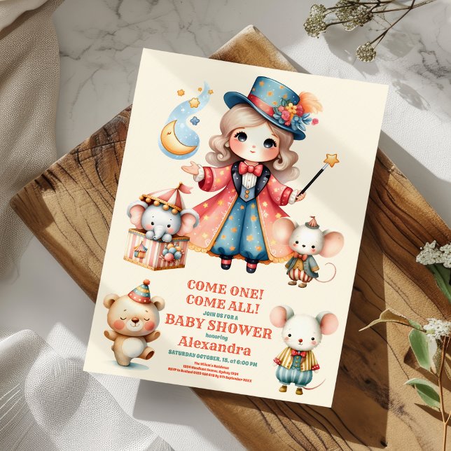 Invitation Baby shower animaliers de cirque (Créateur téléchargé)